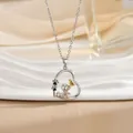 Silver heart necklace with puppy and golden butterfly pendant, dog paw print detail - Looking up Puppy (XL1089GB)