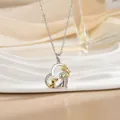 Elegant heart pendant necklace featuring girl and puppy design in silver and gold finish - Pet and Girl-Silver (XL1094GA)