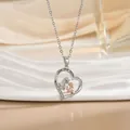 Silver and rose gold heart necklace for Mom with diamonds and fine link chain - Mother and Child Embracing (XL1092GB)