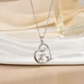 Silver heart necklace with rose gold elephant pendant and I Love You engraving - Hollow Elephant Mom and Child (XL1093GA)