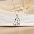 Silver heart necklace with rose gold mother and baby dinosaurs and love you forever text - Double Dinosaur Relief (XL1095GB)