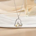 Silver and gold heart pendant necklace with I Love You Forever engraving and small animal - Heart Double Sheep-Silver (XL1096GA)