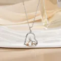 Silver heart necklace with rose gold animal motif and I Love You Forever engraving - Cozy Mom and Child Sheep (XL1096GB)