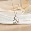 Silver heart necklace with rose gold dinosaur pendants and Love You Forever engraving - Heart Dinosaur Style (XL1097GA)