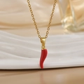 Elegant gold titanium steel necklace with a red enamel chili pendant for women - Red Chili Style (XL01184)
