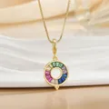 Elegant gold necklace featuring a vibrant rainbow zircon circle pendant on a fine square chain - Rainbow Circle Pendant Necklace (XL01271)