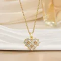 Elegante goldene Herz-Halskette mit Zirkonia-Mikropavé und einer klassischen Gliederkette - Pave Gitter Herz Stil (XL01359)