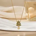 Détail du collier sapin de Noël doré avec zircons verts et un pendentif flocon de neige - Style Sapin de Noël Flocon (XL01567)