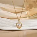 Elegant gold heart pearl pendant necklace on minimalist chain for women - Gold Tone Heart Artificial Pearl Style (XL01597)