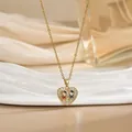 Elegant gold heart pendant necklace with shimmering crystals and small couple charms - Gold Heart Cartoon Figures Style (XL01622)