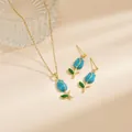 Elegantes vergoldetes Tulpen Halsketten und Ohrring Schmuckset mit blauem Emaille - Blaue Tulpe Stil (XE0115C)