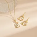 Goldenes Mond und Katze Schmuckset mit Halskette und Ohrringen mit Himmelssternen - Katze Halbmond Stil (XE0117)
