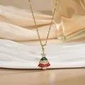 Collier sapin de Noël doré avec émail rouge et vert et détails en micro-zirconiums - Style Sapin de Noël Émaillé Rouge Vert (XL01574)