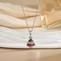 Collier pendentif sapin de Noël en émail vert et cristaux blancs brillants sur chaîne argentée - Style sapin de Noël émaillé rouge et vert (XL01574G)