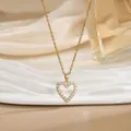 Exquisite 18K gold heart-shaped pendant necklace with small white pearls for women - Hollow Heart Pearl Border Style (XL01633)