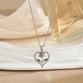 Exquisite silver heart pendant necklace with pink rose and pavé stones on a white stand - Silver Heart Rose Flower Style (XL01654G)