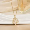 Elegant gold necklace featuring white camellia flower pendant on minimalist link chain - White Camellia Flower (XL01475)