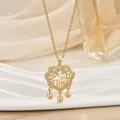 Elegant gold heart lock necklace with Fu character and zircon inlay in silk setting - Lucky Lock With Fu Character (XL01476)