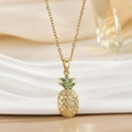 Sparkling pineapple pendant necklace with white and green zircons on a gold-plated chain - Pineapple Style (XL01693)