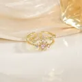 Bague double couche dorée avec zircon rose et motif étoile sur fond de soie - Style Double Couche Étoile Rose (JZ0308)