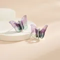 Détail de boucles d'oreilles papillon scintillantes avec dégradé bleu et violet sur pierre - Style de Papillon Dégradé Onirique Violet Cyan Bleu (EH0114GD)
