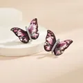 Détail des boucles d'oreilles papillon de luxe avec motifs violets et diamants brillants - Style de Papillon Dégradé Tacheté Violet Noir (EH0114GE)