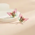 Gros plan de boucles d'oreilles papillon avec ailes dégradées et détails en cristal doré - Style de Papillon Dégradé Rose Violet Émeraude (EH0114F)