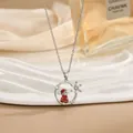 Λεπτομέρεια χριστουγεννιάτικο ασημένιο κολιέ με σμάλτο Άγιος Βασίλης και νιφάδα ζιργκόν - Ασημί Στυλ Κύκλου Άγιου Βασίλη (XL01775G)