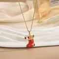 Collana con ciondolo calza di Natale in smalto rosso e cristalli su vassoio bianco - Stile Regalo Calza di Natale Dorata (XL01777)