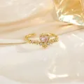 Bague couronne ajustable plaqué or avec zircon coeur rose et détails en cristal brillant - Style Couronne Cœur Rose (JZ0324)
