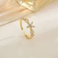 Adjustable gold flower ring with zircon stones in a vintage minimalist star design - Marquise Stone Six-Petal Flower (XL0335)