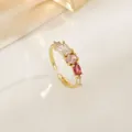 Elegant adjustable gold ring with pink gradient zircon stones in a sweet minimalist style - Gradient Four Stone Row (XL0336)
