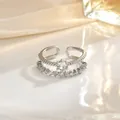 Exquisiter zweischichtiger silberner verstellbarer Ring mit funkelndem Zirkon im Vintage-Stil - Doppelschichtiger Pave-Stil (JZ0386G)