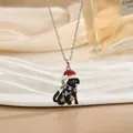 Dettaglio della collana di Natale Labrador con pietre colorate e ciondolo smaltato - Stile Labrador con Luci e Cappello di Natale Argento (XL01785G)