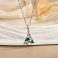 Collana con ciondolo albero di Natale in smalto verde e accenti di zircone scintillante - Stile Albero di Natale in Smalto Verde Argento (XL01791G)