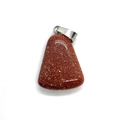Polished brown goldstone fan-shaped pendant with sparkly specks and silver metal clasp - Gold Sandstone
