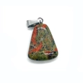 Trapezoid unakite natural stone pendant with polished silver stainless steel clasp - Unakite
