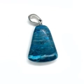 Polished trapezoid natural blue stone pendant with silver clasp for DIY jewelry - Chrysocolla (No.9)