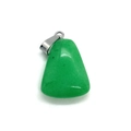Polished green gemstone trapezoid pendant with silver plated metal pinch bail connector - Green Jade