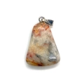 Natural white agate trapezoid stone pendant with orange veins and silver metal clasp - Dalmatian Jasper (No.15)