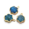 Set of three blue natural stone flower pendants with elegant gold plated metal borders - Blue Style (No. 1)