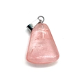 Polished trapezoid rose quartz stone pendant with silver metal clasp for DIY jewelry - Rose Quartz Texture (No.17)
