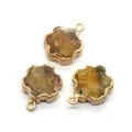 Three flower-shaped natural stone pendants in amber brown with gold plated edges - Yellow Style (No.5)