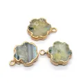Three natural crystal stone flower pendants with gold plated edges and hanging loops - Grey White Style (No.6)