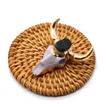 Bohemian purple bull skull pendant with gold horns and black natural stone inlay - Black Rhinestone Style (8)