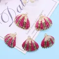 Five rose pink and gold electroplated natural scallop shell pendants with metal loops - Rose Red (No. 4)