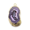 Natural purple crystal stone pendant with gold plated irregular edge for jewelry making - Irregular / Purple