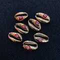 Golden seashell beads with evil eye detail for DIY jewelry making and necklace crafts - 12x18mm (20 Pieces/Pack) / Red