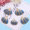 Blue seashell shell pendant with gold electroplated edge for DIY jewelry making set - Deep Blue (No.9)