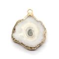 Irregular natural agate crystal pendant with gold-plated edges for DIY jewelry making - Irregular / White